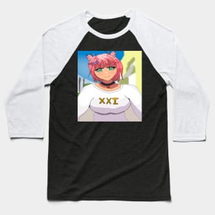 Short Pink Hair Anime Girl and Green eyes Baseball T-Shirt